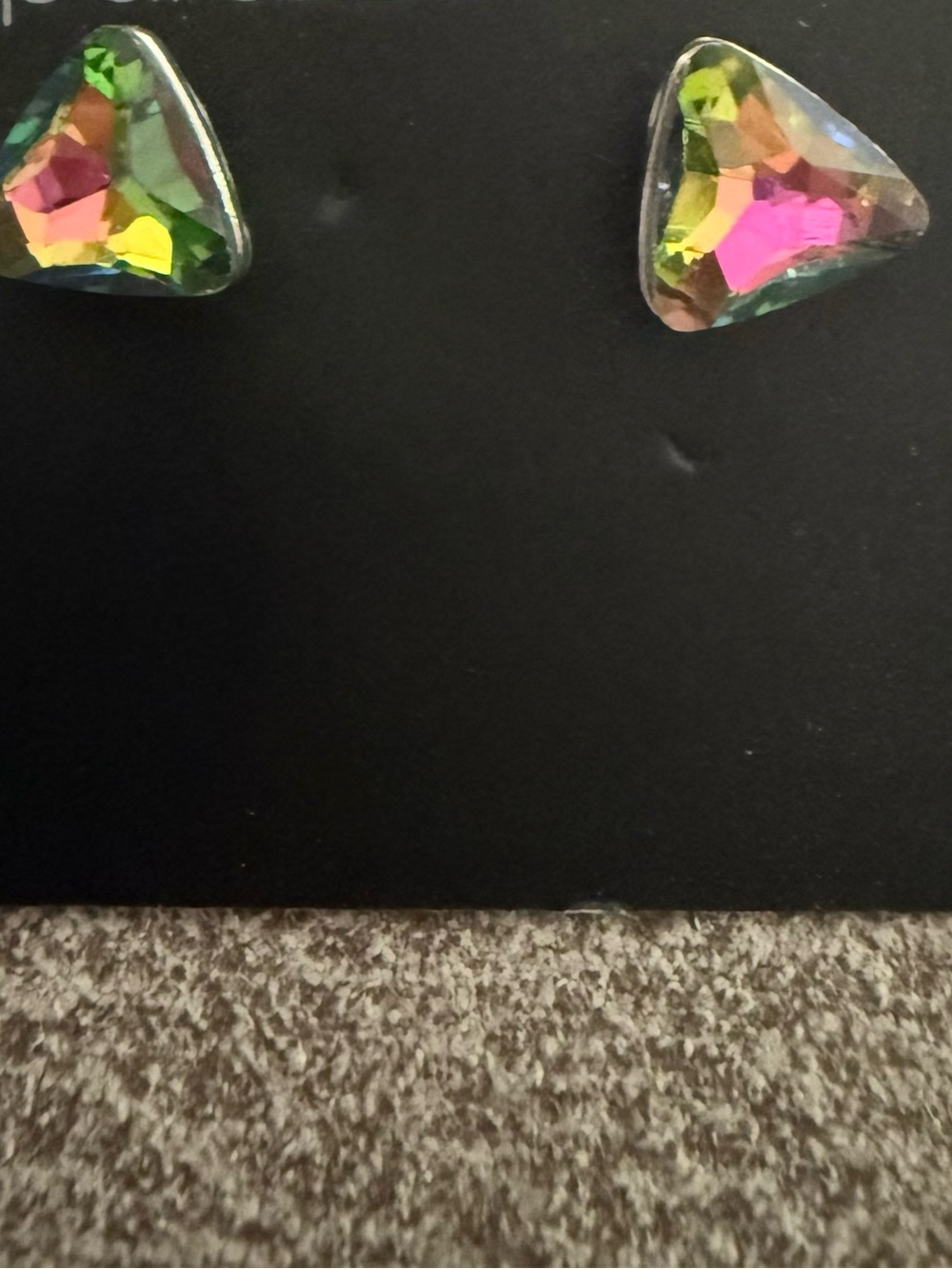 Multicolor Triangle Crystal Stud Earrings - Sparkling Prism Finish - Picture 2 of 2